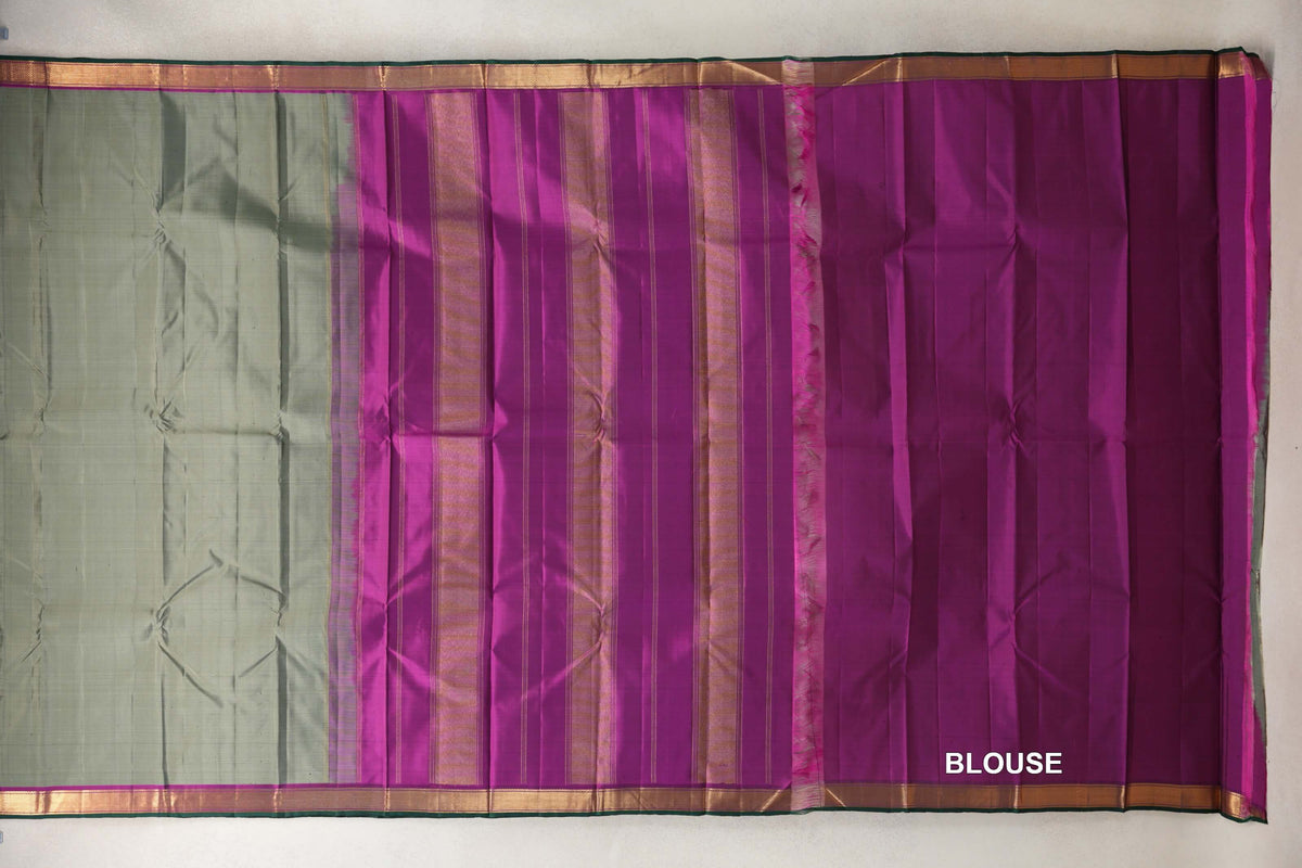 Sage Green Vintage Kanjivaram Silk Saree blouse