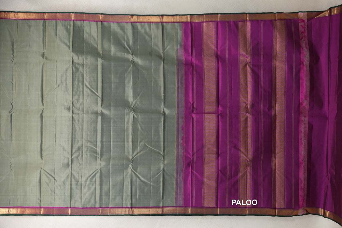 Sage Green Vintage Kanjivaram Silk Saree paloo