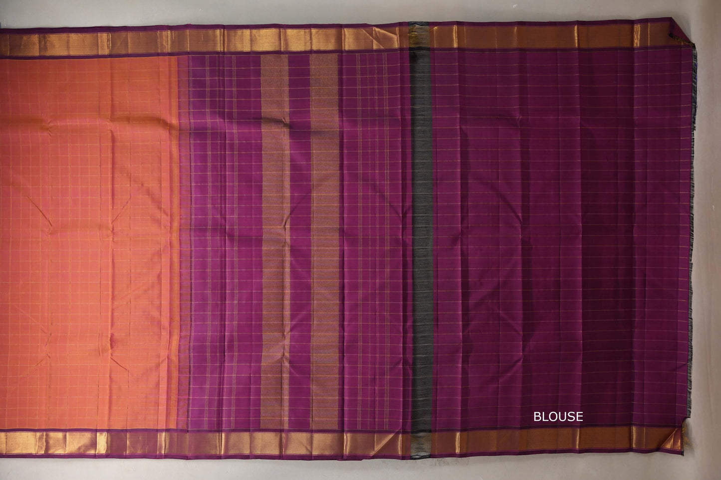 Dual Tone of Yellow and Pink Vintage Kanjivaram Silk Saree by Shreenivas Silks PSSR019395