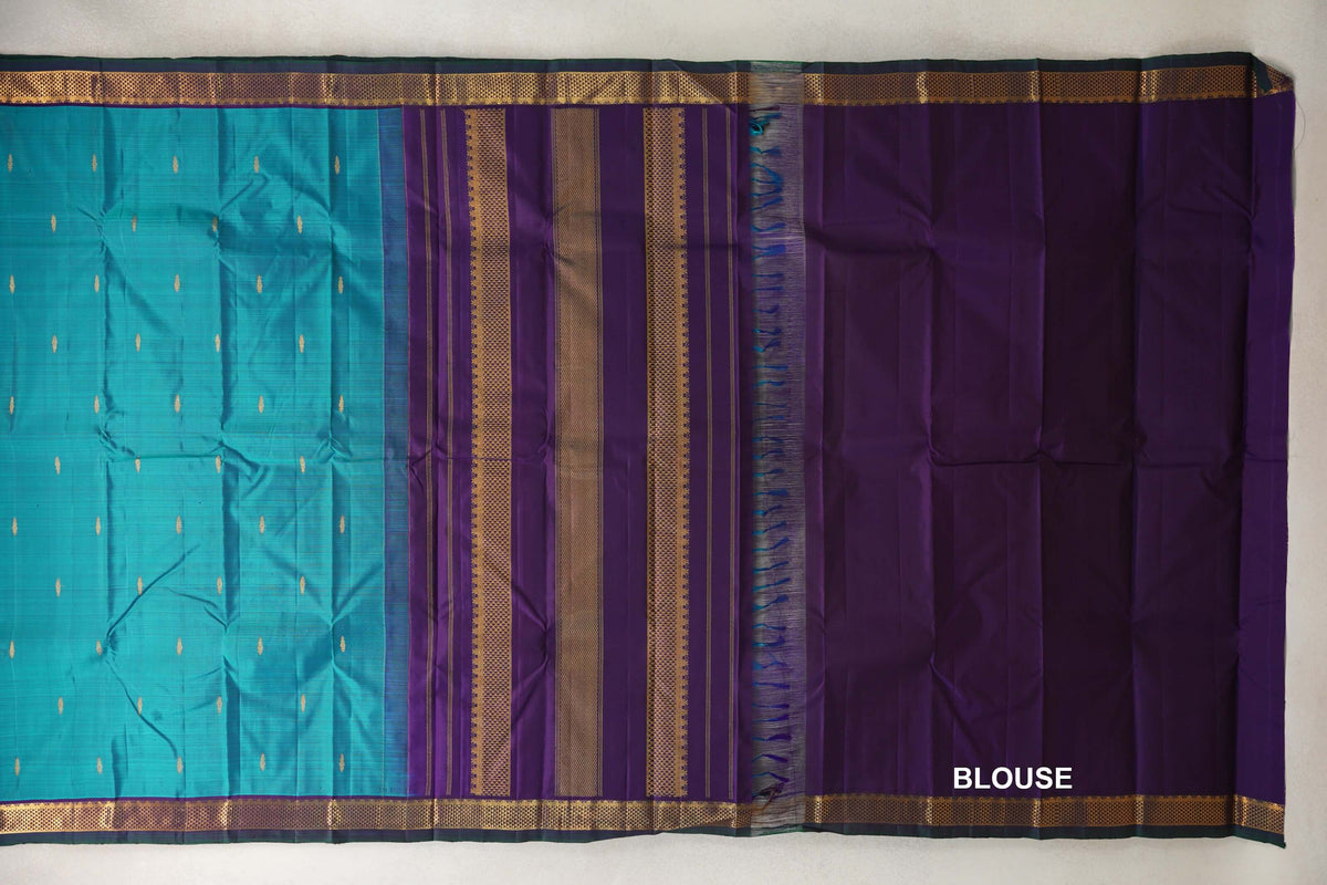 Teal Blue vintage Kanjivaram Silk Saree blouse