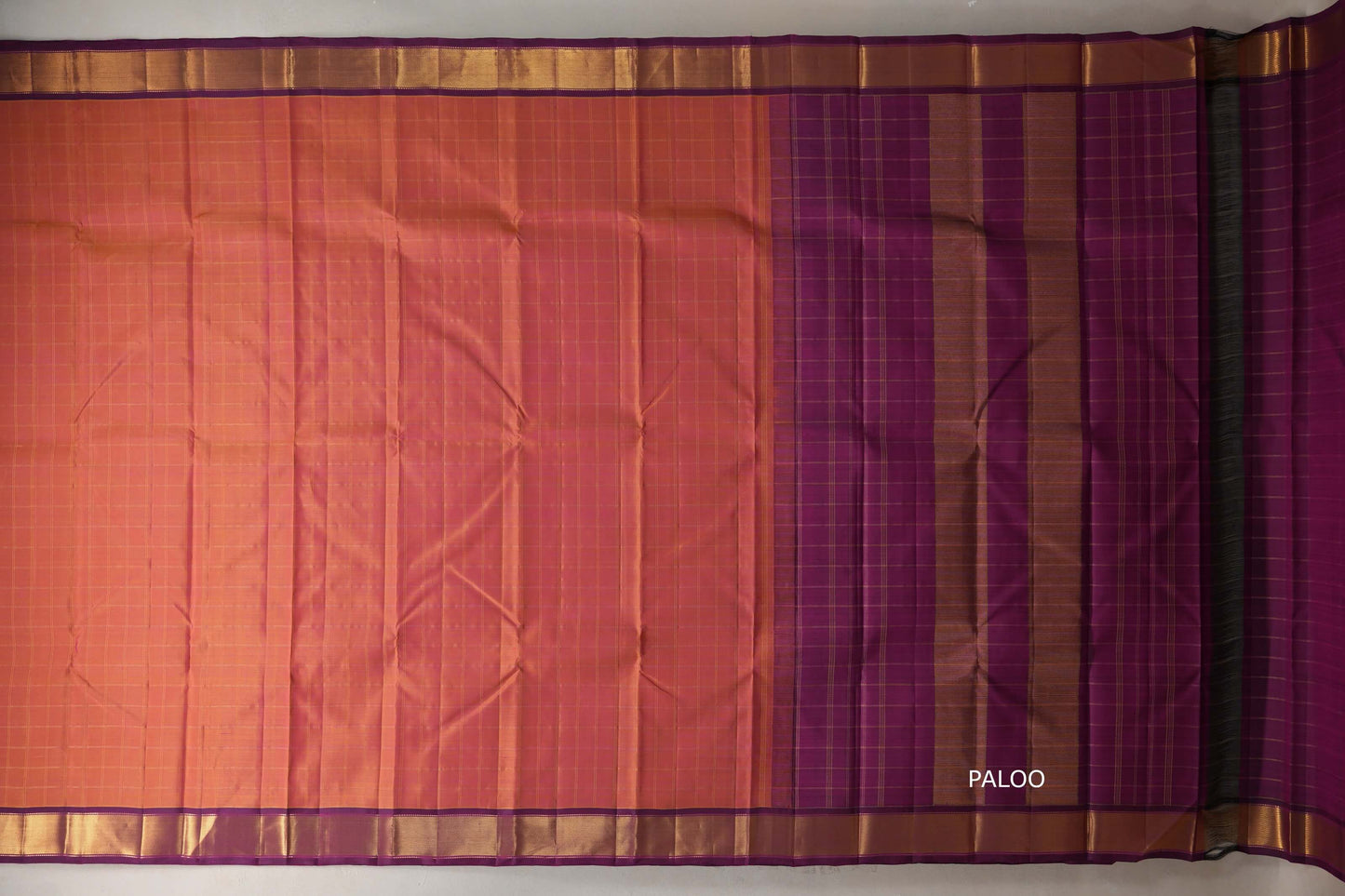 Dual Tone of Yellow and Pink Vintage Kanjivaram Silk Saree by Shreenivas Silks PSSR019395