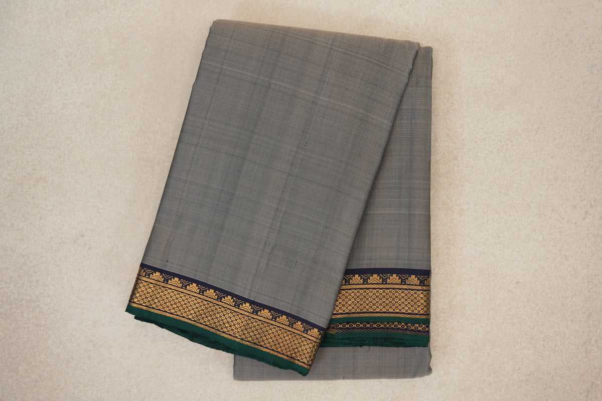 folded Silver Grey vintage Kanjivaram Silk Saree