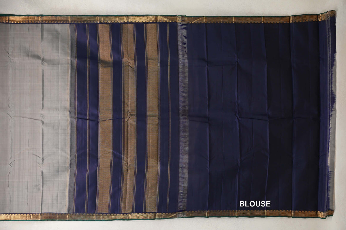 Silver Grey vintage Kanjivaram Silk Saree blouse