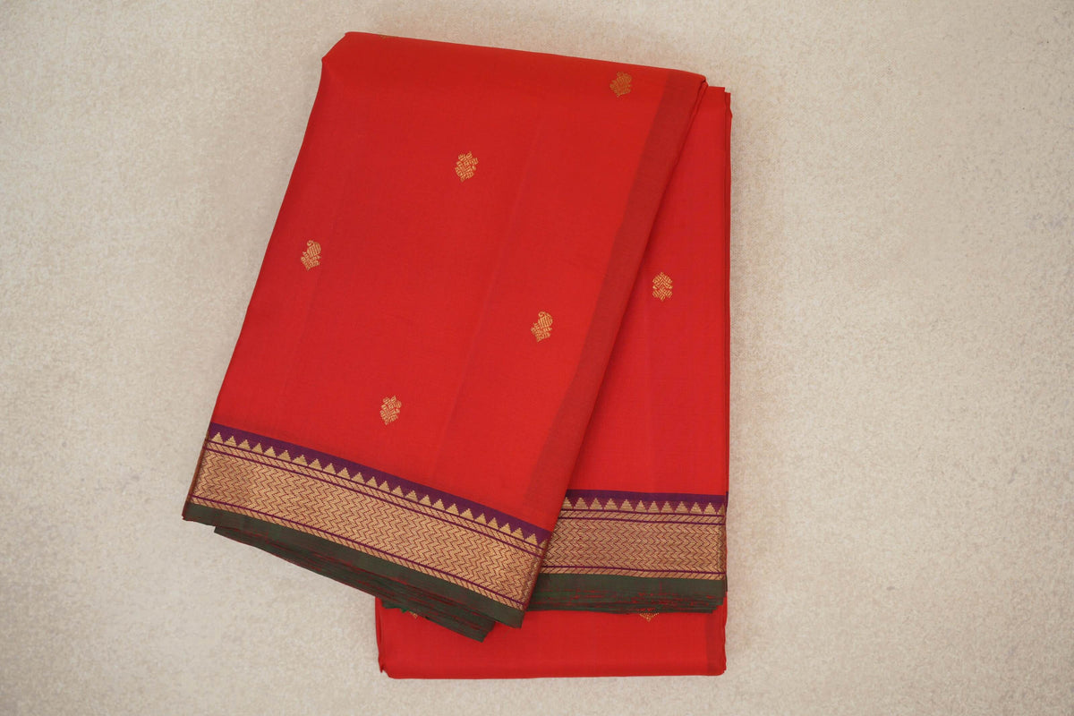 folded Bright Red vintage Kanjivaram Silk Saree