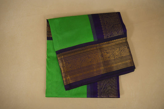 Green with Dark Purple Borders Silk Cotton Saree