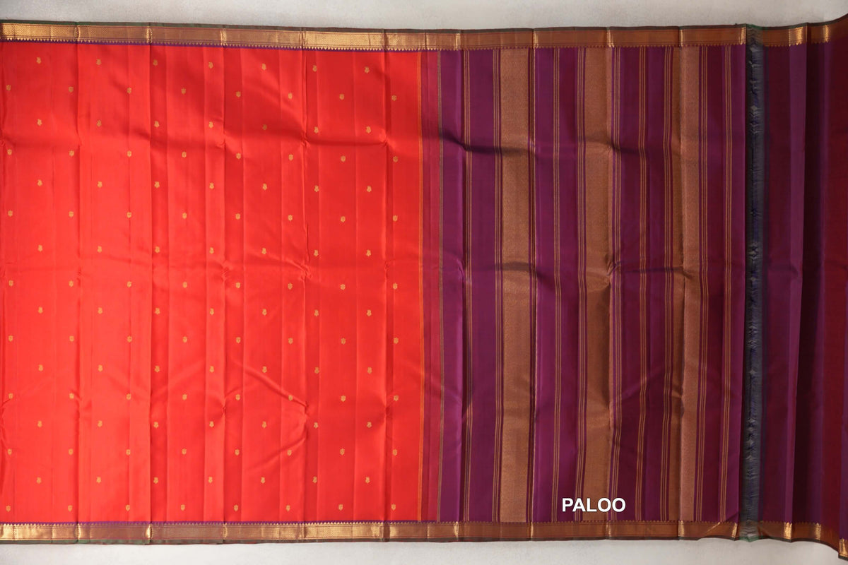 Bright Red vintage Kanjivaram Silk Saree paloo