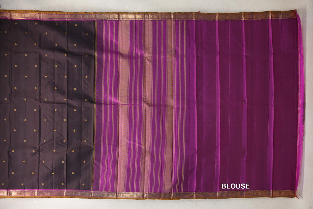 Deep Plum Brown vintage Kanjivaram Silk Saree blouse