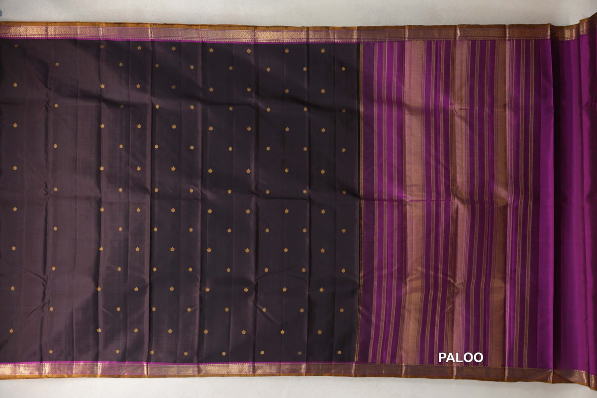 Deep Plum Brown vintage Kanjivaram Silk Saree paloo