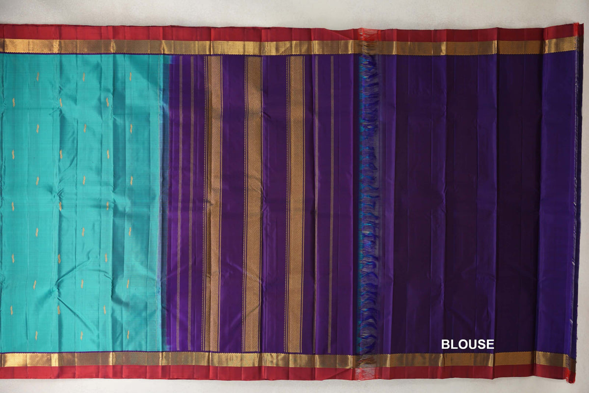 Aqua Blue vintage Kanjivaram Silk Saree blouse