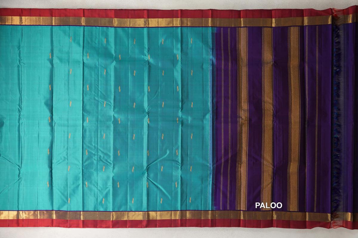 Aqua Blue vintage Kanjivaram Silk Saree paloo
