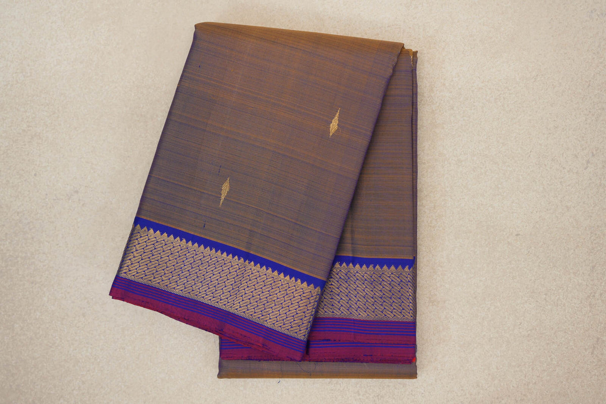 folded Dual Tone of Royal Blue and Mustard Yellow  Vintage Kanjivaram Silk Saree 