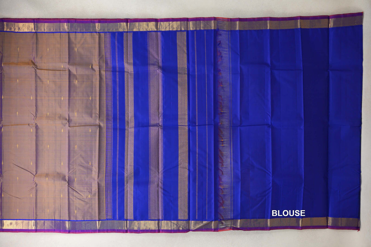 Dual Tone of Royal Blue and Mustard Yellow  Vintage Kanjivaram Silk Saree  blouse