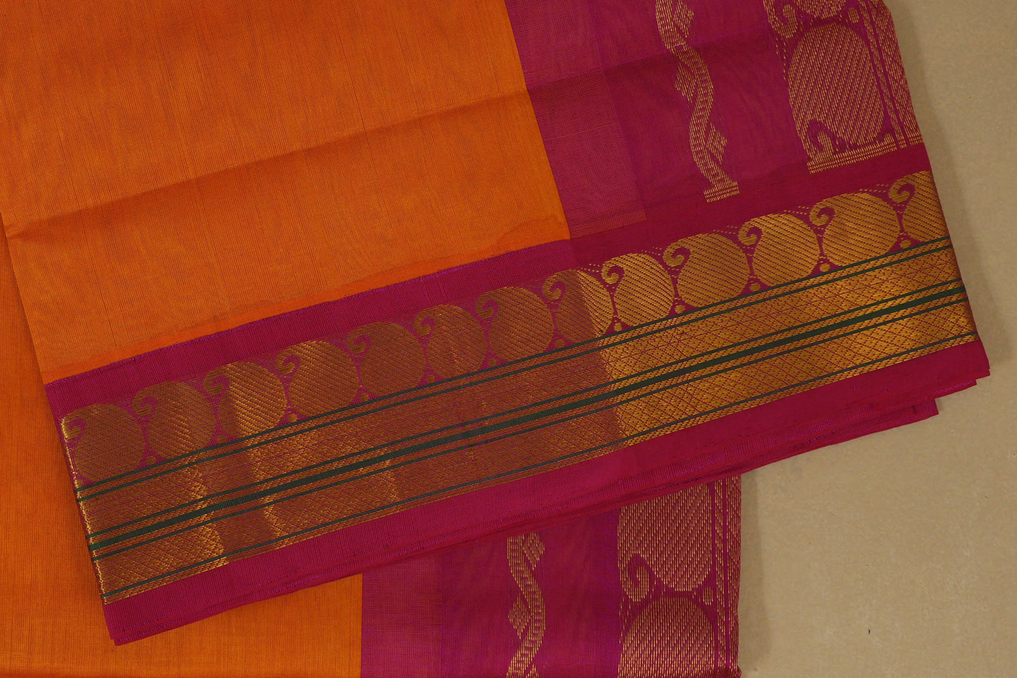 Orange with Pink Borders Silk Cotton Saree online
