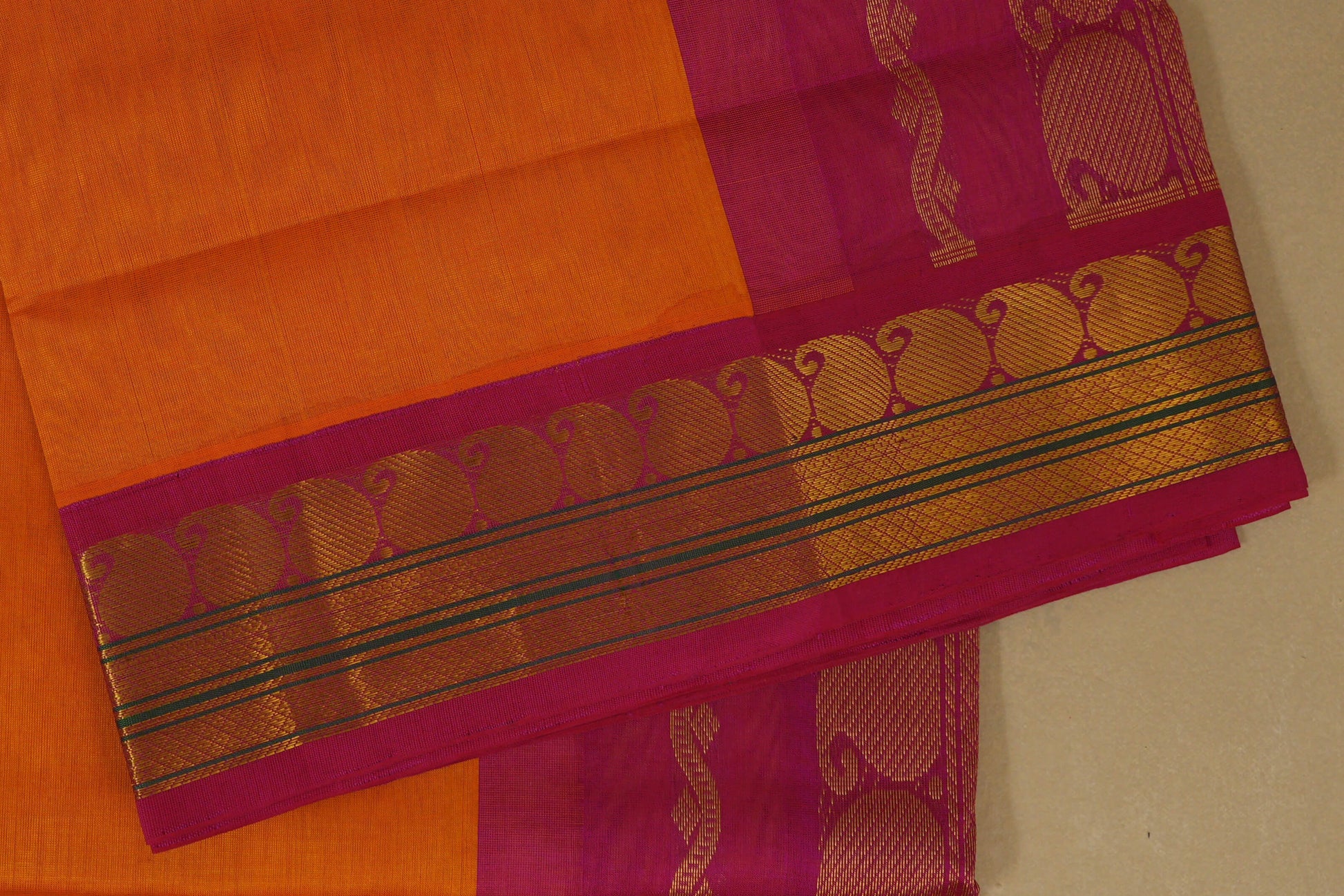 Orange with Pink Borders Silk Cotton Saree online