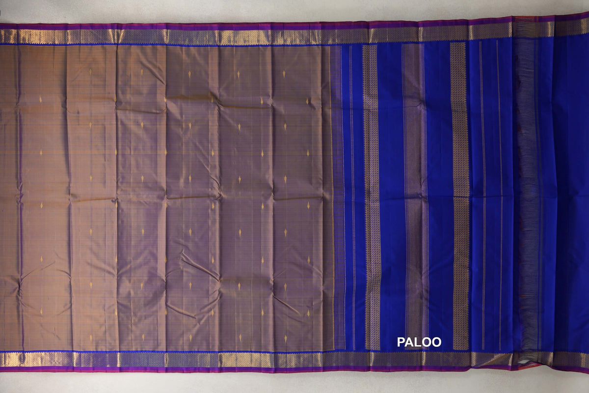 Dual Tone of Royal Blue and Mustard Yellow  Vintage Kanjivaram Silk Saree paloo