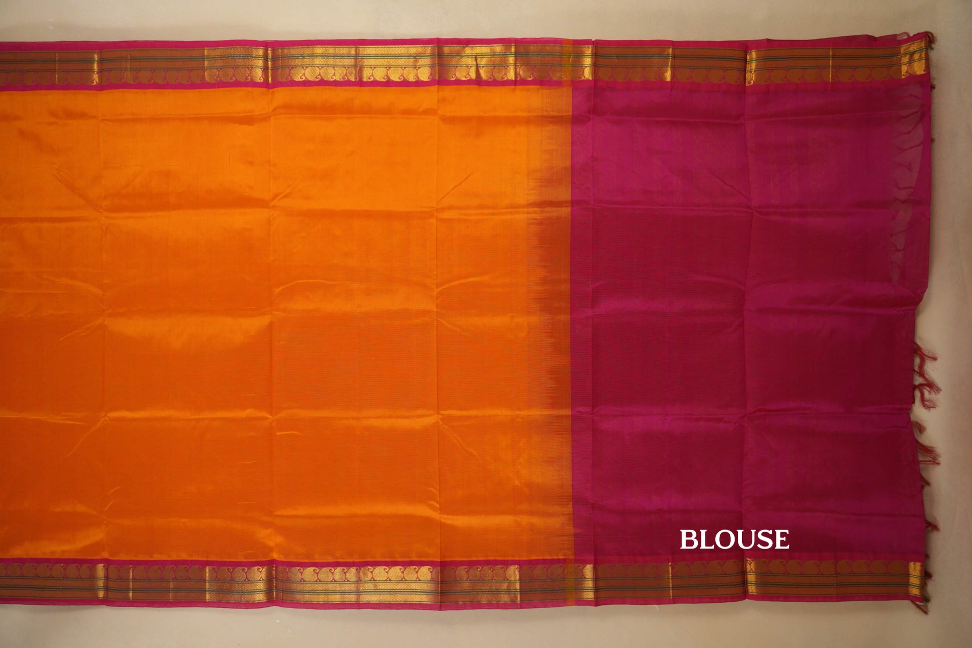 Orange with Pink Borders Silk Cotton Saree blouse