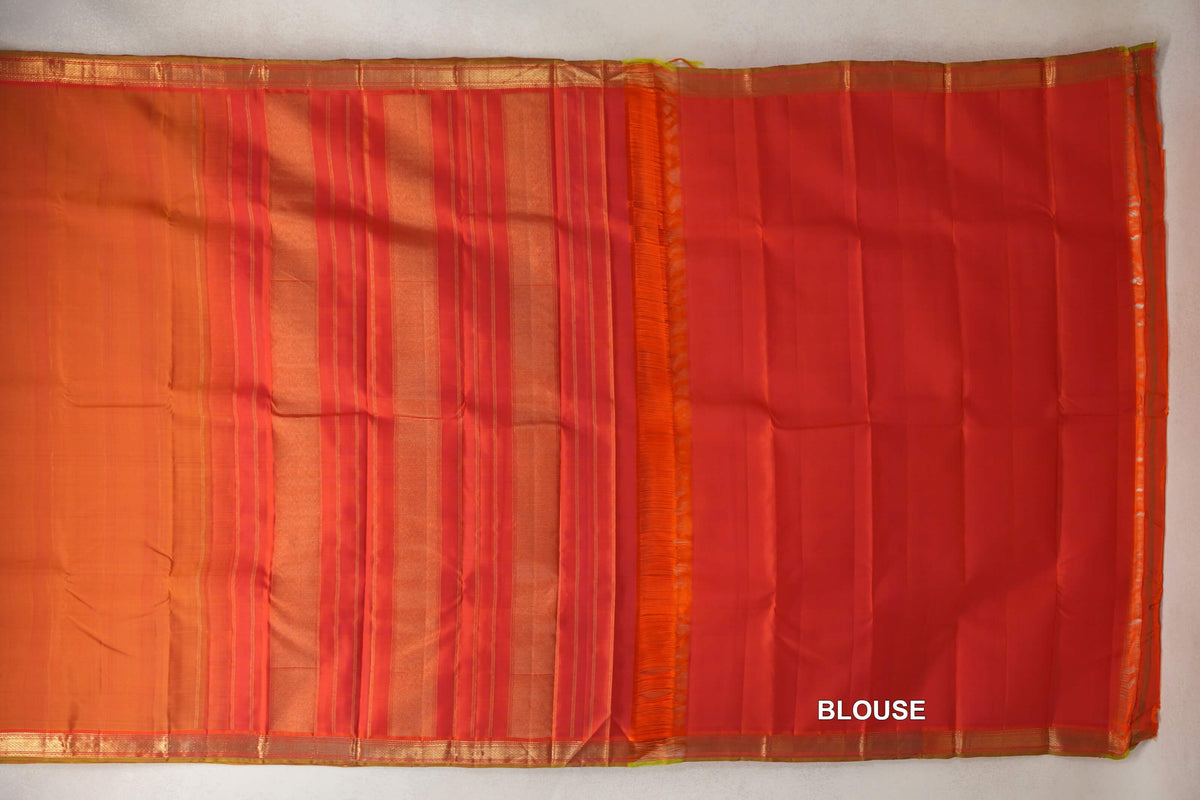 Dual Tone of Pink and Orange Vintage Kanjivaram Silk Saree blouse