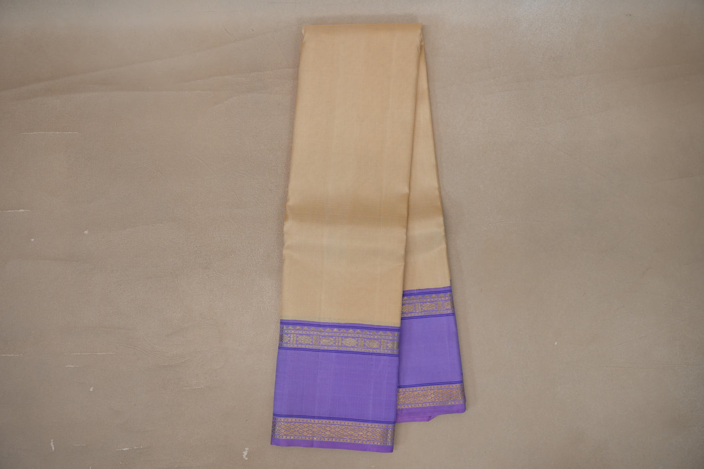 Online Cream with Pastel Lavender Rettai Pettu Borders Vintage Kanjivaram Silk Saree