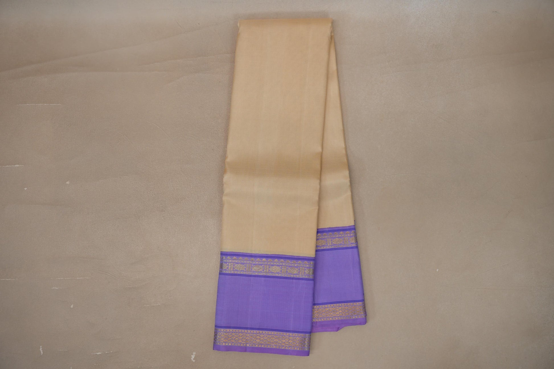Online Cream with Pastel Lavender Rettai Pettu Borders Vintage Kanjivaram Silk Saree