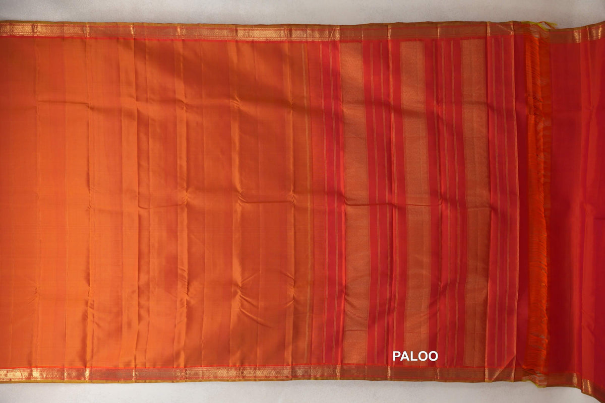 Dual Tone of Pink and Orange Vintage Kanjivaram Silk Saree paloo