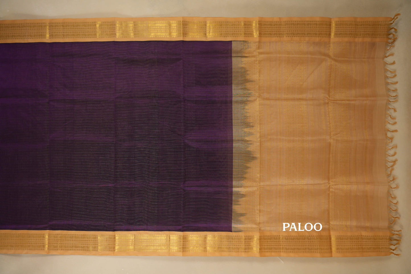 Purple with Sandal Borders Silk Cotton Saree paloo
