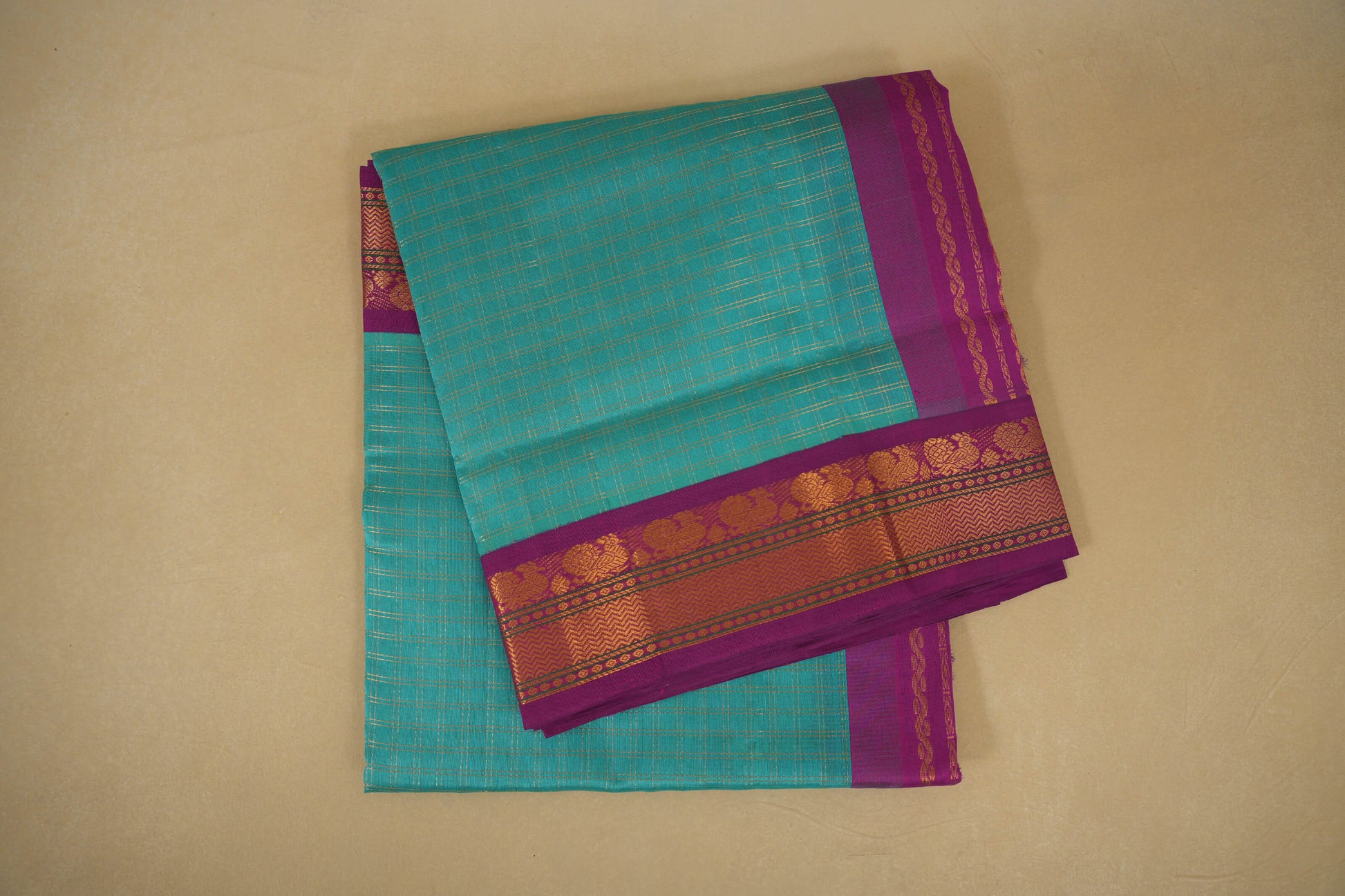 Rama Blue with Magenta Borders Silk Cotton Saree