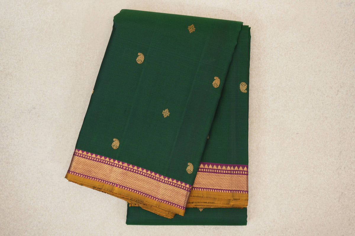 folded Deep Bottle Green Vintage Kanjivaram Silk Saree