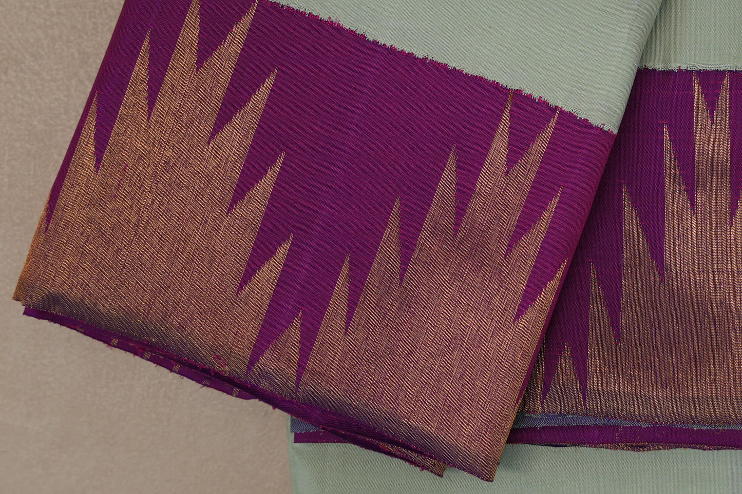 Mint Green withBright Magenta Temple Borders Vintage Kanjivaram Silk Saree by Shreenivas Silks PSSR019402