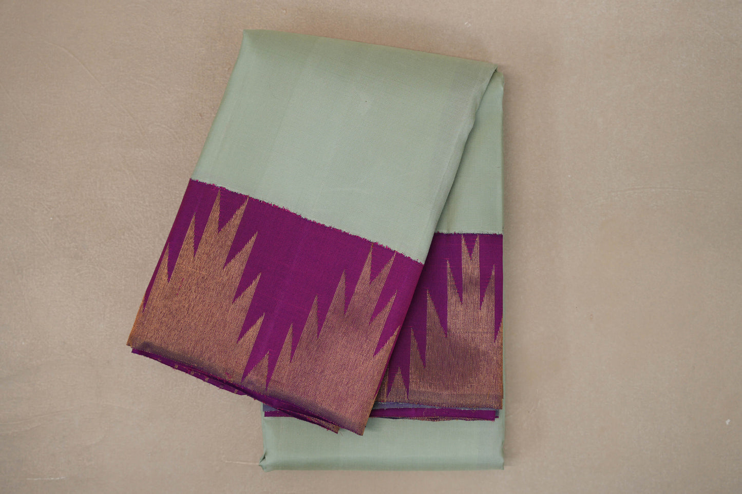 Mint Green withBright Magenta Temple Borders Vintage Kanjivaram Silk Saree by Shreenivas Silks PSSR019402