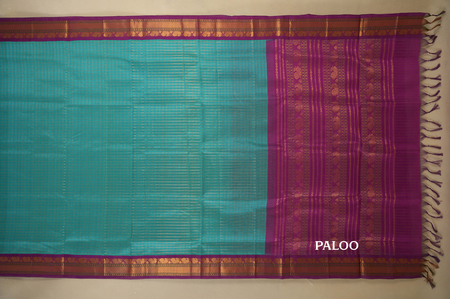Rama Blue with Magenta Borders Silk Cotton Saree paloo