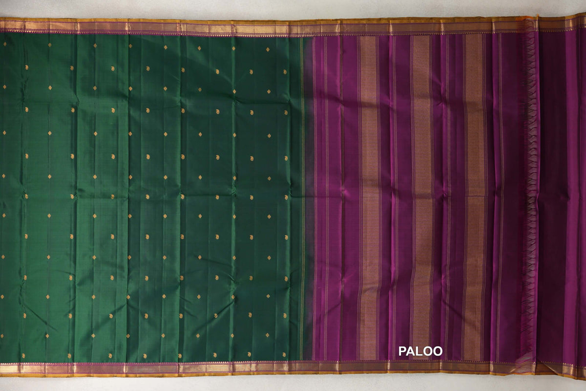 Deep Bottle Green Vintage Kanjivaram Silk Saree paloo