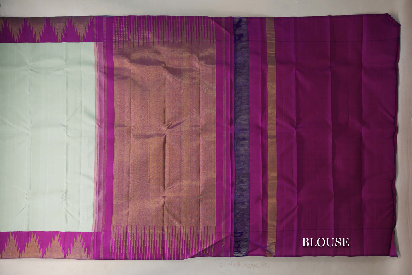 Mint Green withBright Magenta Temple Borders Vintage Kanjivaram Silk Saree by Shreenivas Silks PSSR019402