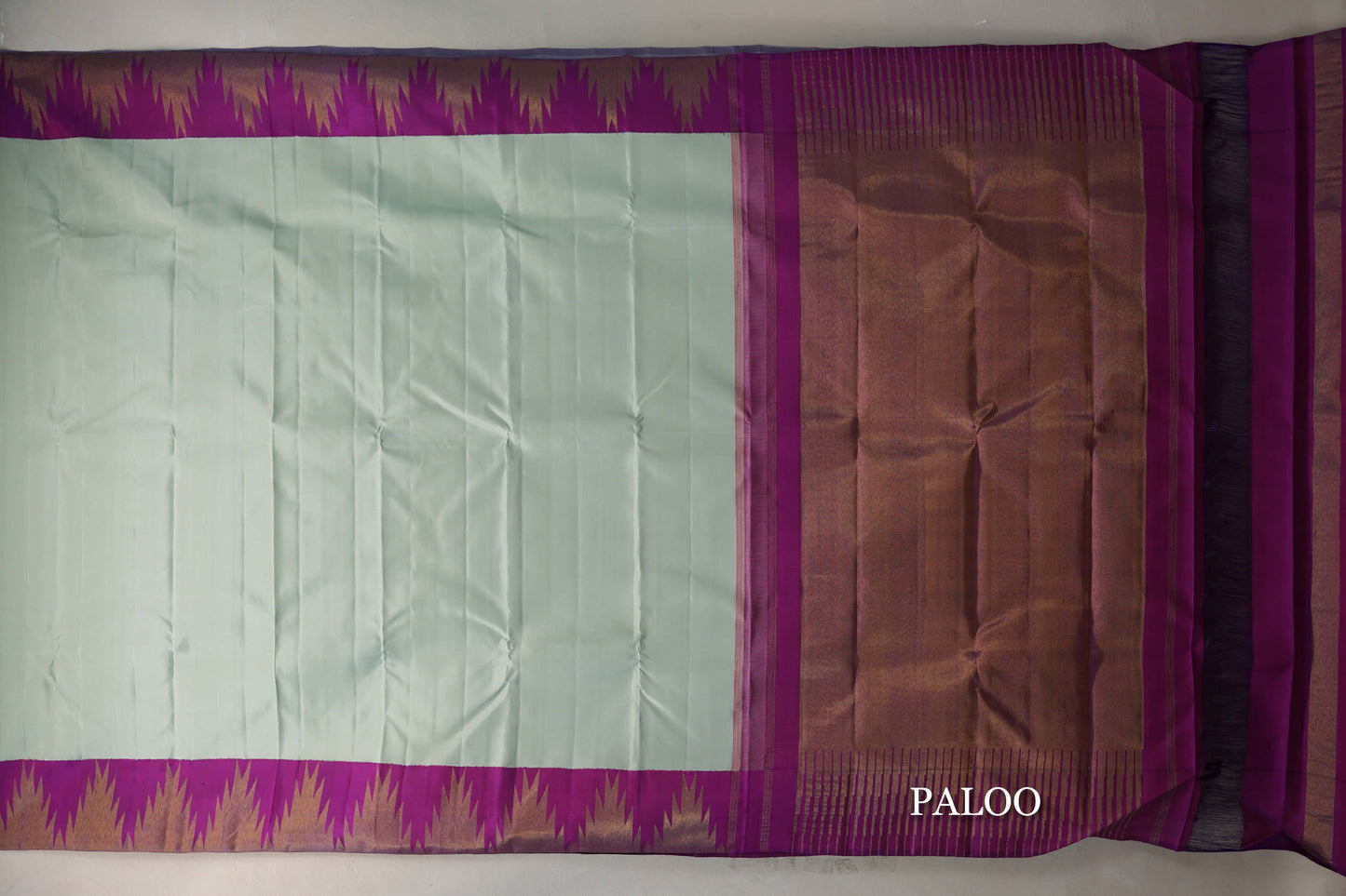 Mint Green withBright Magenta Temple Borders Vintage Kanjivaram Silk Saree by Shreenivas Silks PSSR019402