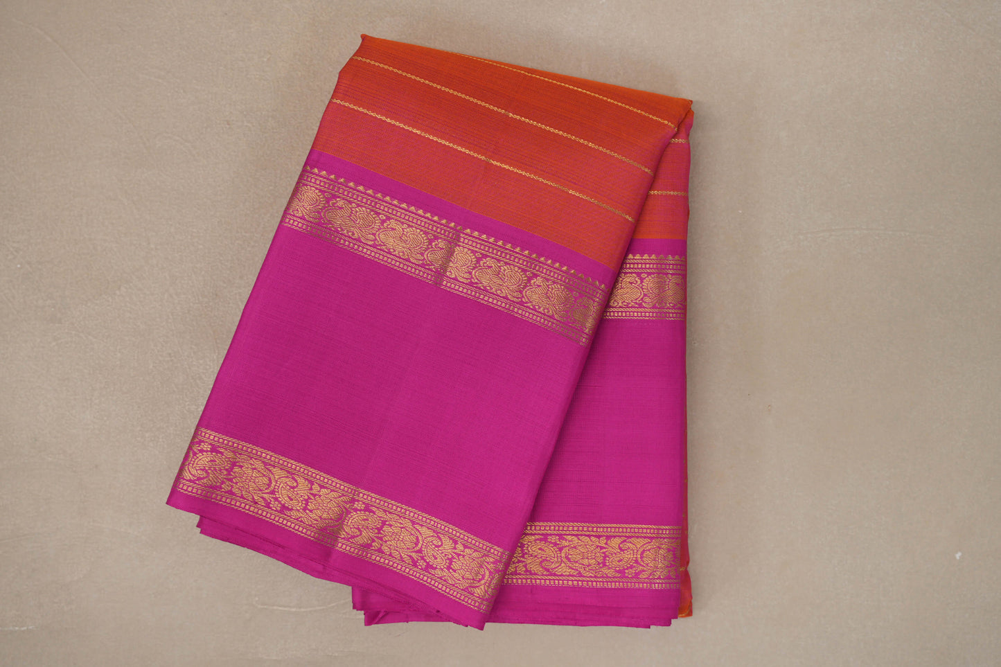 Dual Tone of Orange and Pink with Beldhari Vintage Kanjivaram Silk Saree