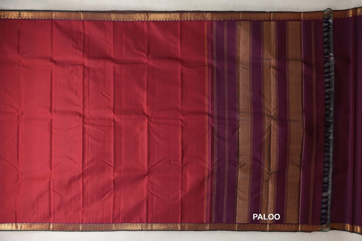 Deep Maroon vintage Kanjivaram Silk Saree paloo
