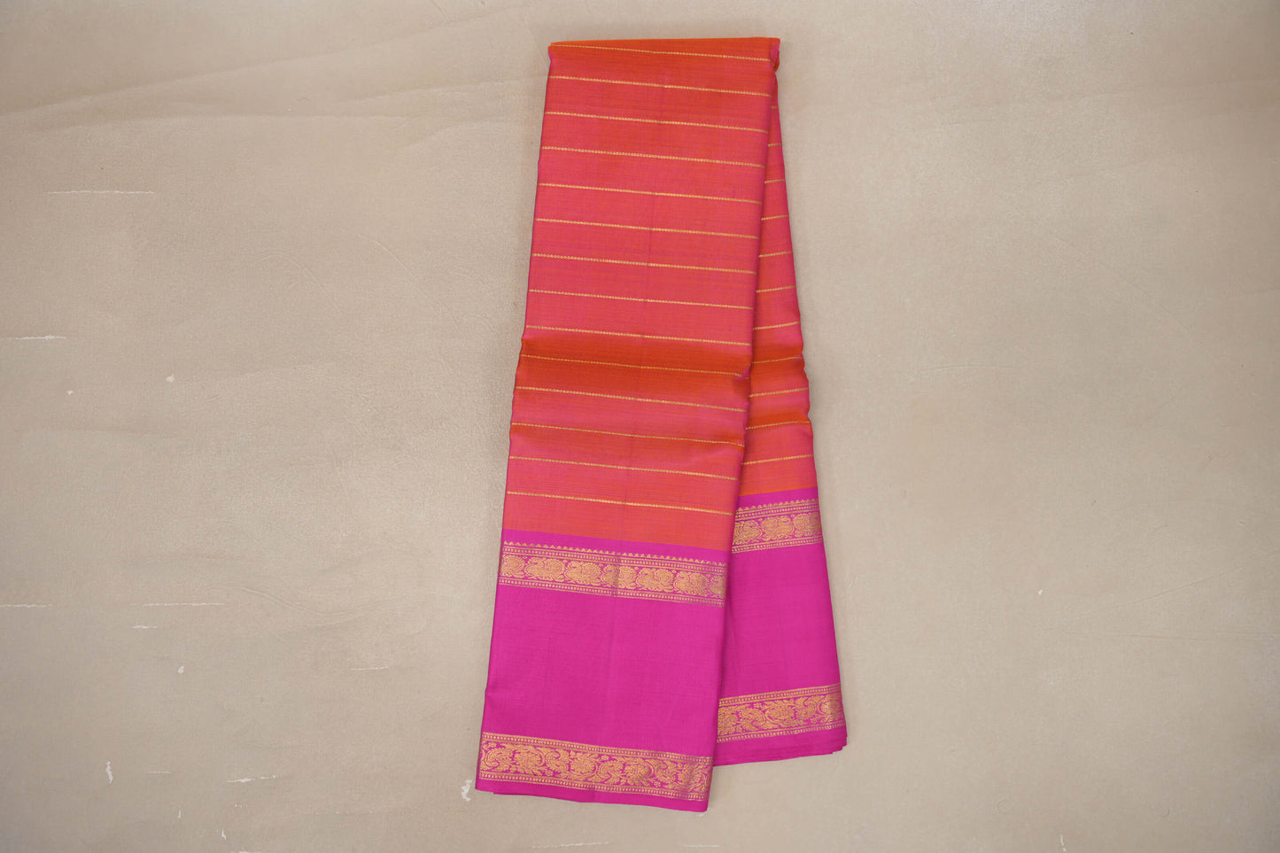 Online Dual Tone of Orange and Pink with Beldhari Vintage Kanjivaram Silk Saree