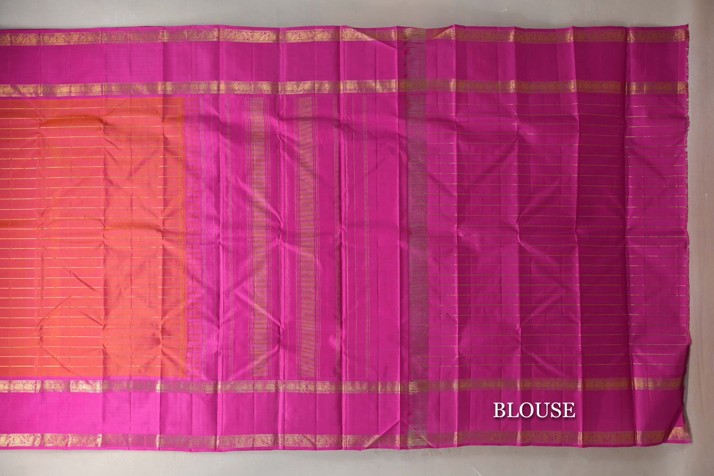 Dual Tone of Orange and Pink with Beldhari Vintage Kanjivaram Silk Saree blouse