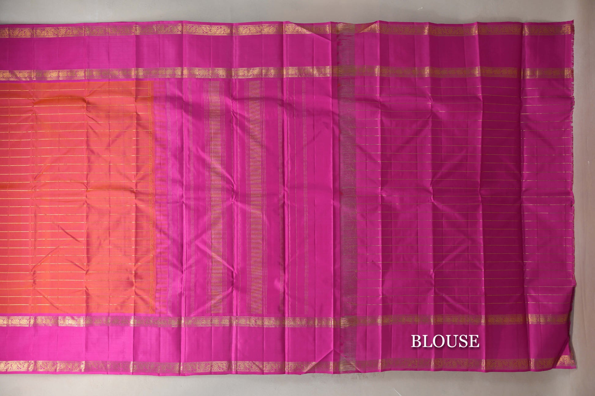 Dual Tone of Orange and Pink with Beldhari Vintage Kanjivaram Silk Saree blouse