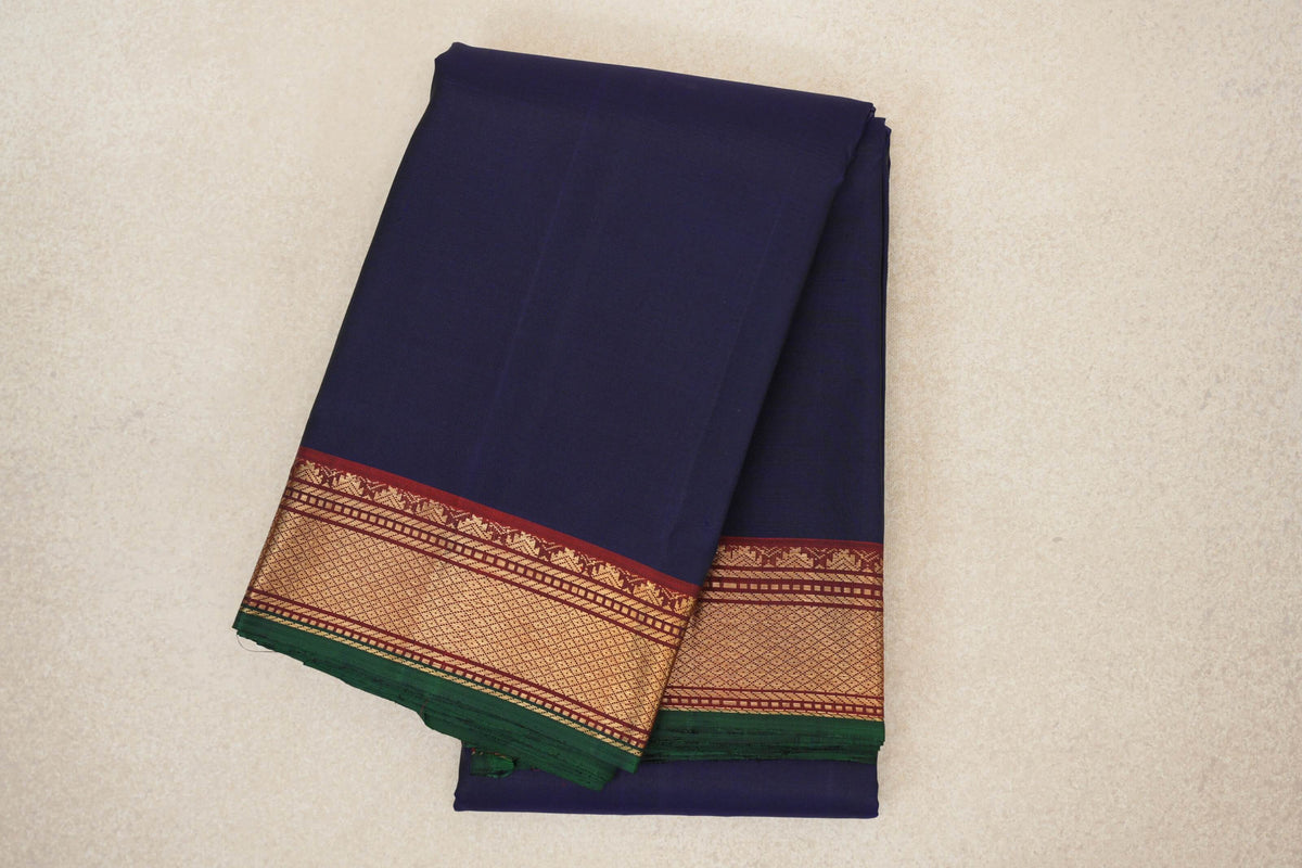 folded Deep Blue vintage Kanjivaram Silk Saree