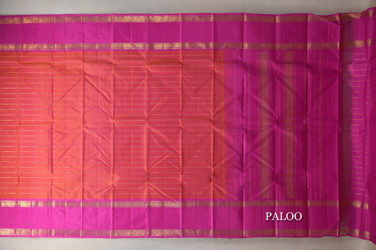 Dual Tone of Orange and Pink with Beldhari Vintage Kanjivaram Silk Saree paloo