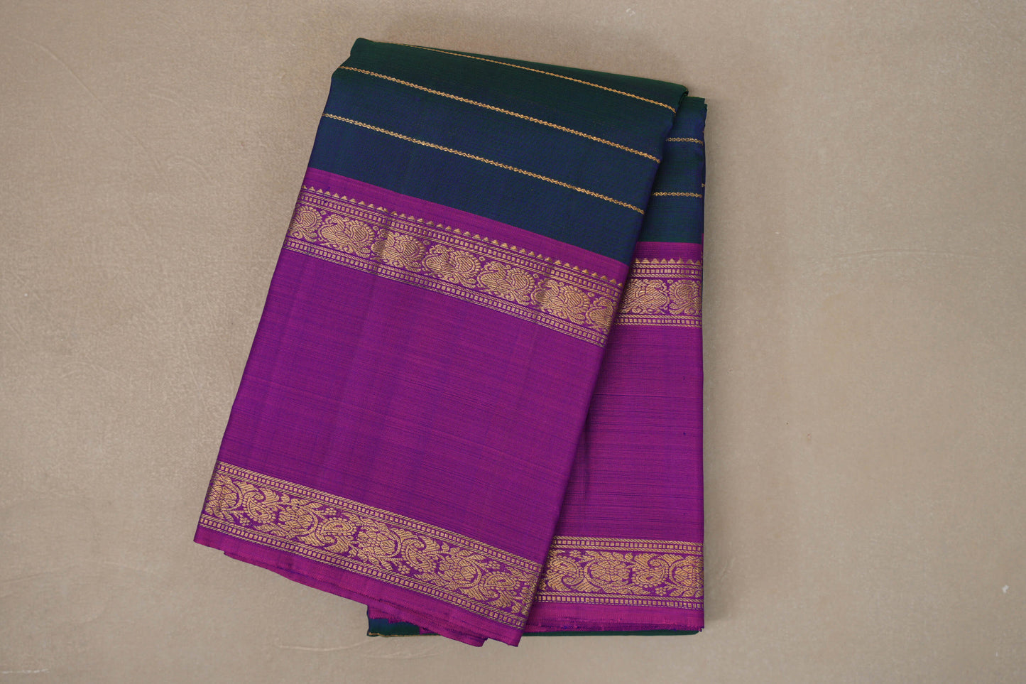 Dual Tone of Green and Violet with Beldhari Vintage Kanjivaram Silk Saree