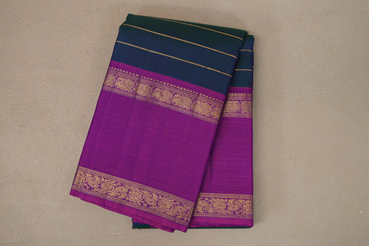 Dual Tone of Green and Violet with Beldhari Vintage Kanjivaram Silk Saree