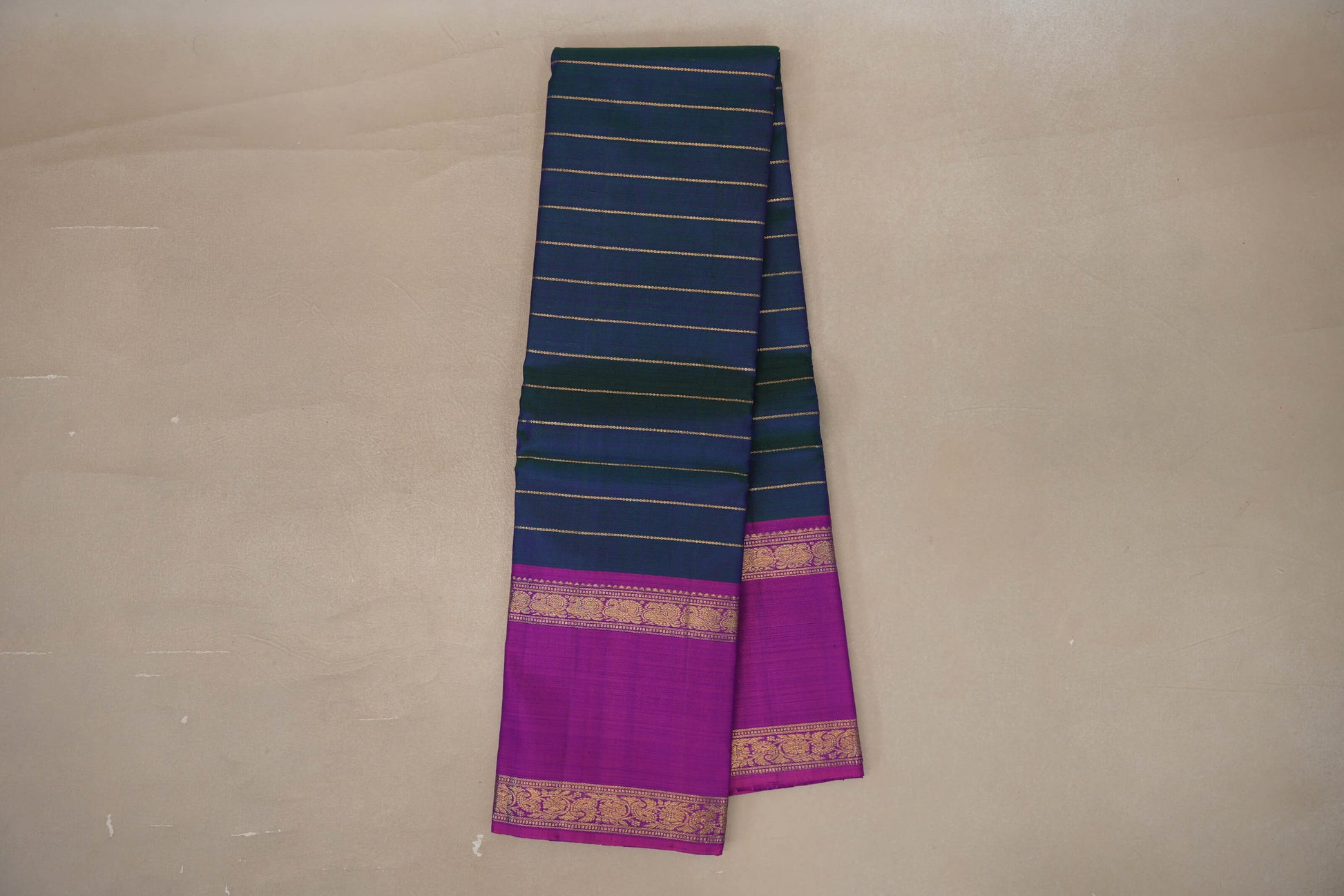 Online Dual Tone of Green and Violet with Beldhari Vintage Kanjivaram Silk Saree