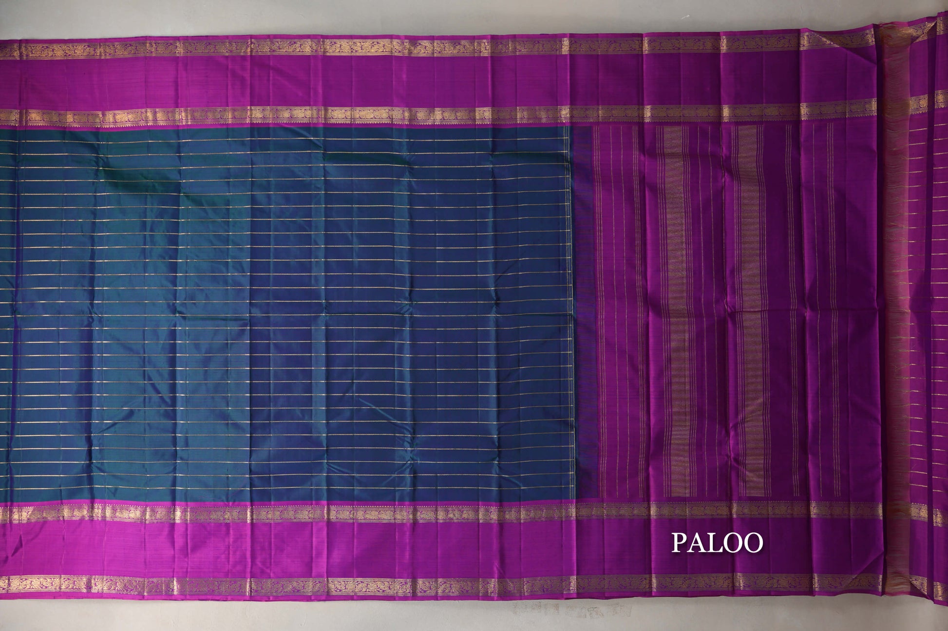 Dual Tone of Green and Violet with Beldhari Vintage Kanjivaram Silk Saree paloo