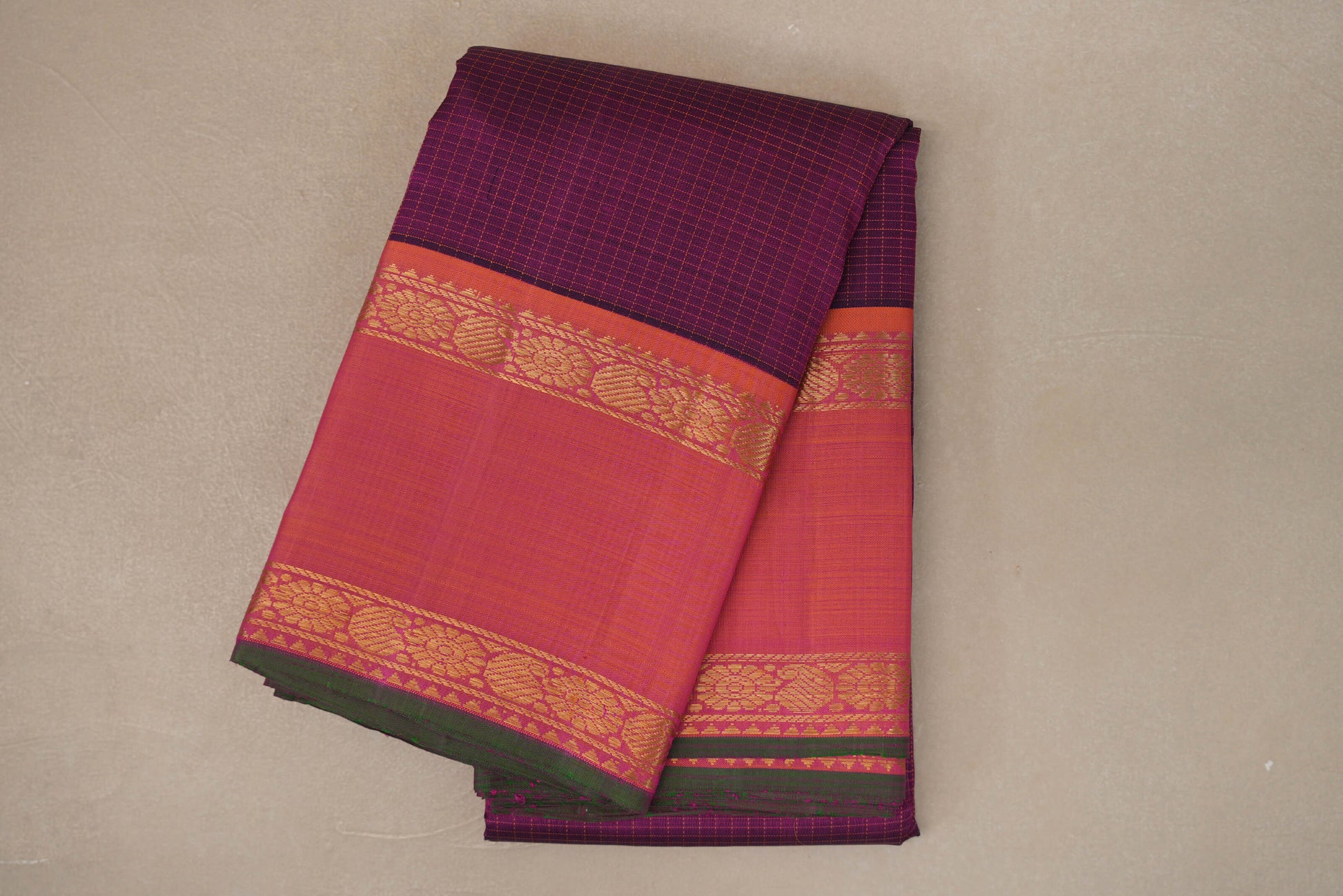 Deep Magenta with Rettai Pettu Borders Vintage Kanjivaram Silk Saree