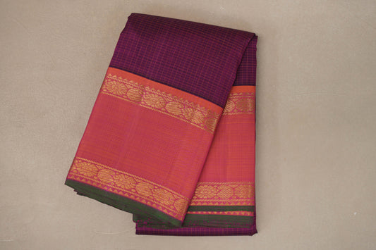 Deep Magenta with Rettai Pettu Borders Vintage Kanjivaram Silk Saree
