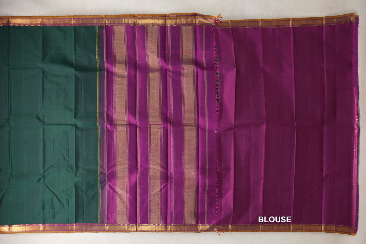 Deep Forest Green Vintage Kanjivaram Silk Saree blouse