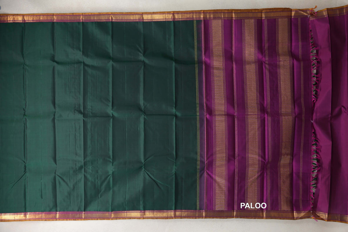 Deep Forest Green Vintage Kanjivaram Silk Saree paloo