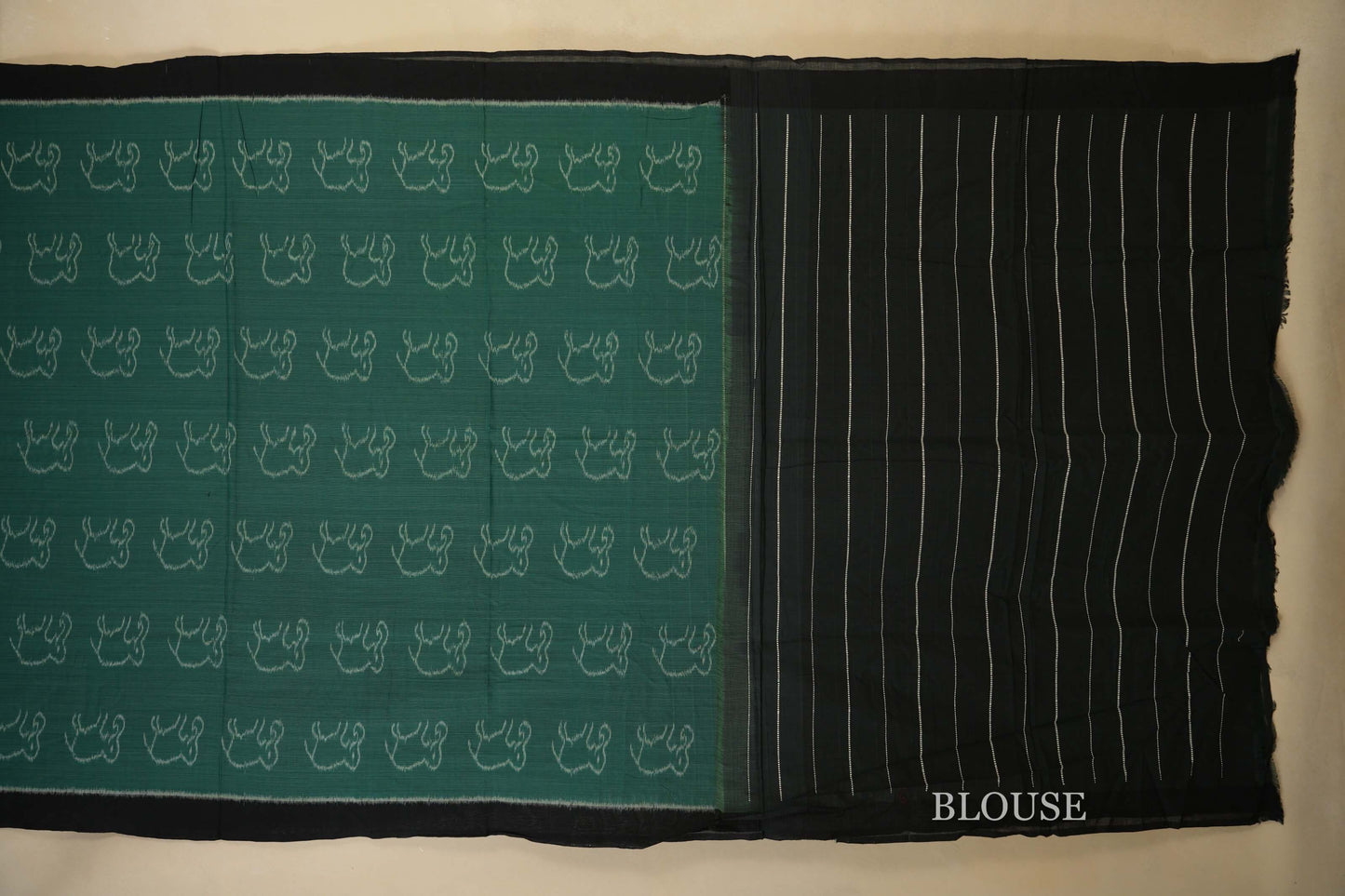Teal Green with Black Borders Ikat Cotton Saree blouse