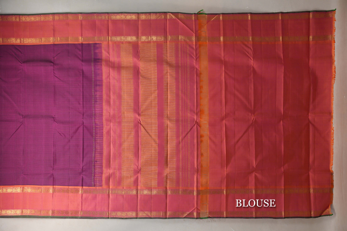 Deep Magenta with Rettai Pettu Borders Vintage Kanjivaram Silk Saree blouse